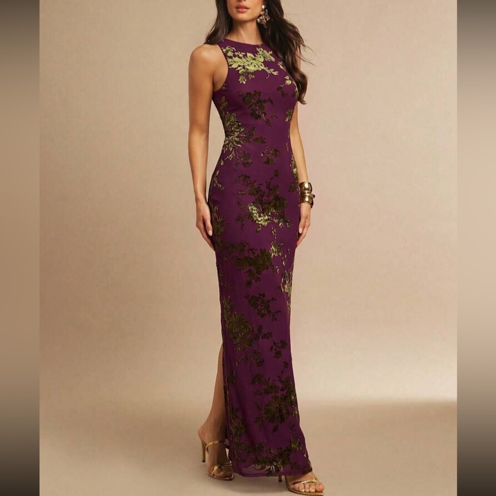 Burgundy Floral Sheath Dress - Picture 6 of 6